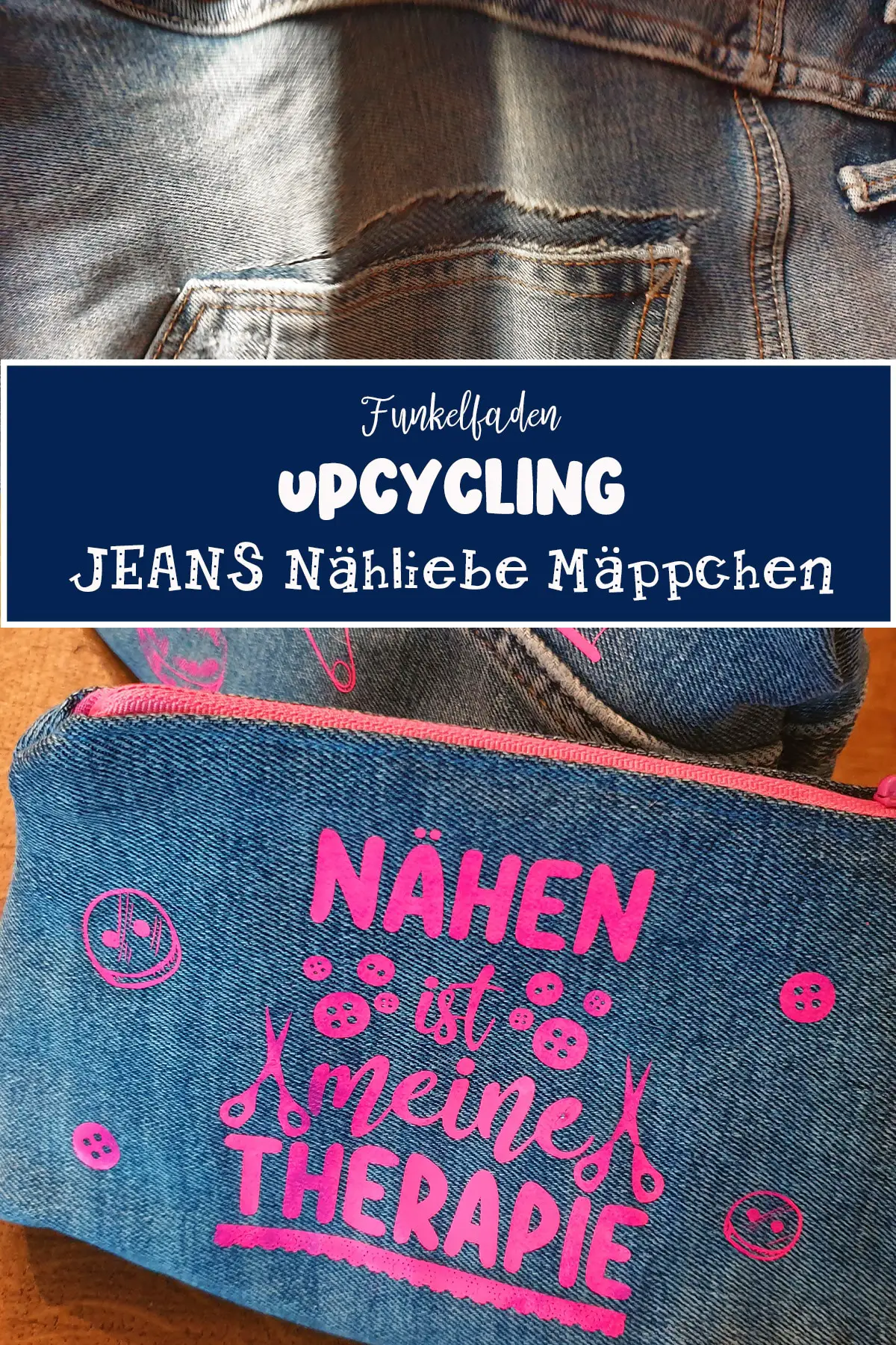 Jeans Upcycling Idee mit Nähliebe-Plottermotiv