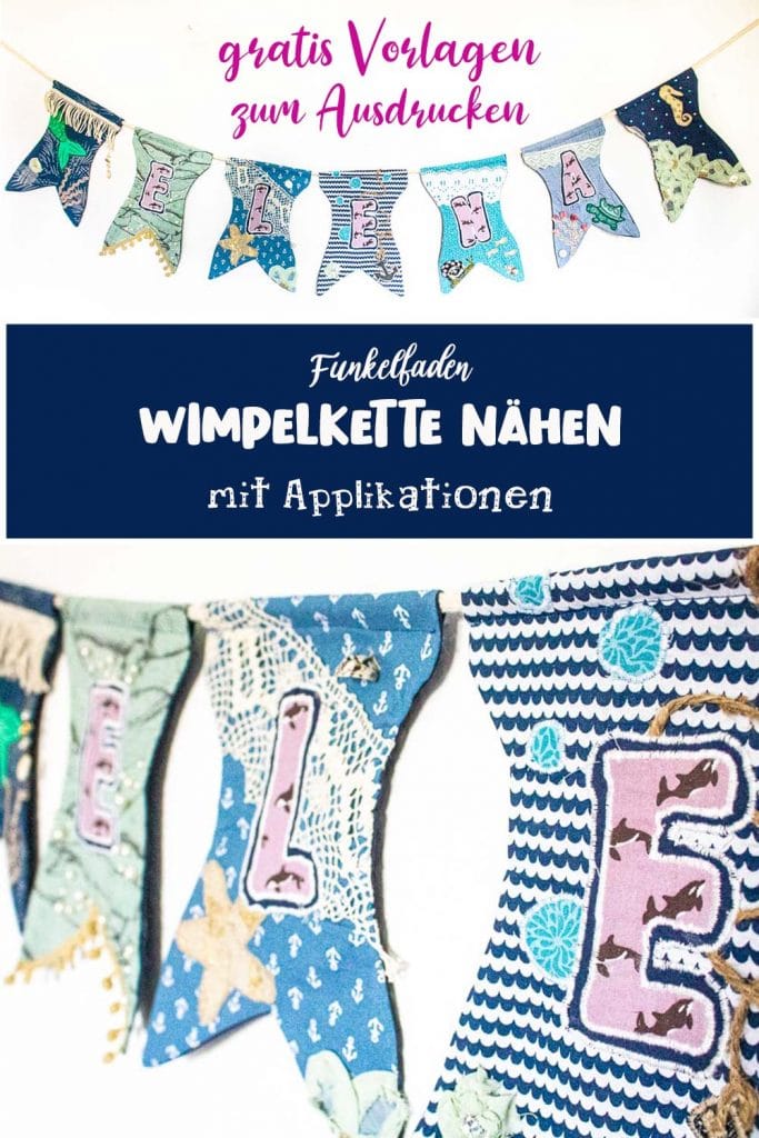 10 DIY-Ideen für Silvester 2024 56 Wimpelkette nähen mit Namen und Meerjungfrau