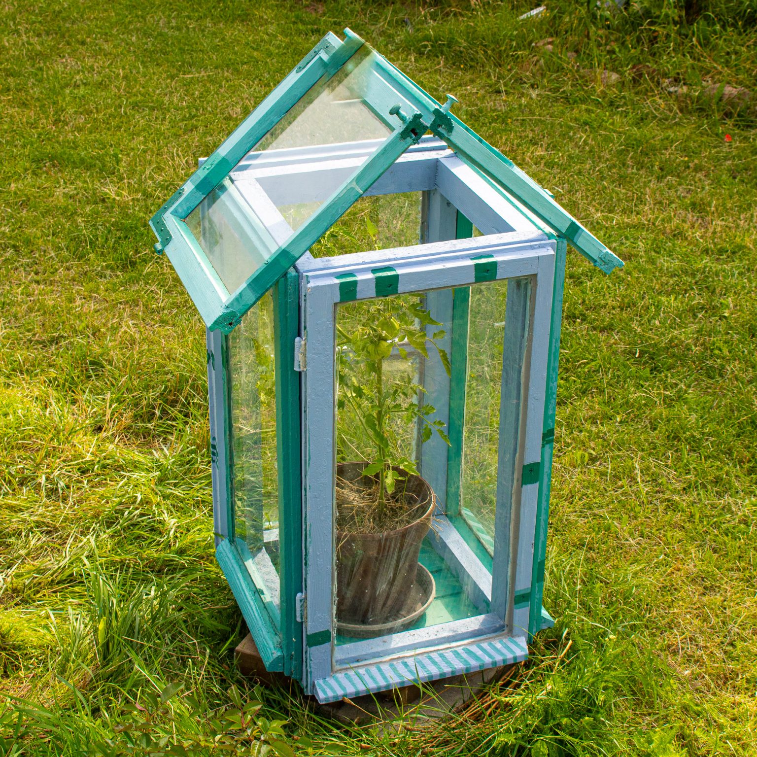 Mini Gewächshaus aus alten Fenstern bauen Funkelfaden