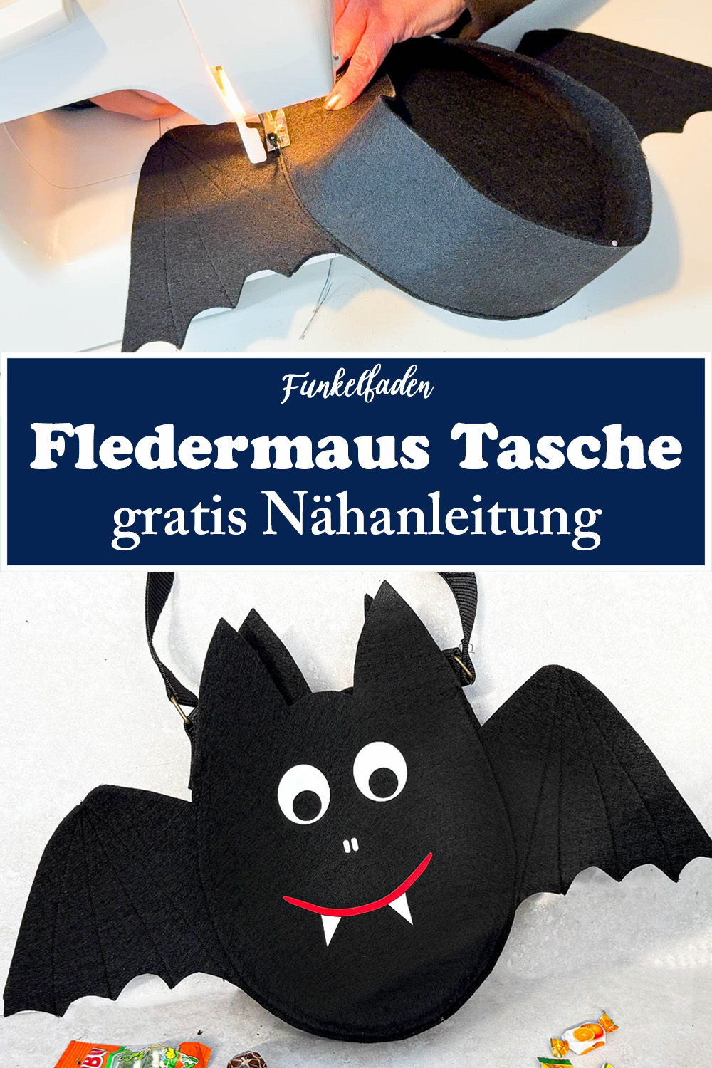 Gratis Nähanleitung Halloween Tasche nähen – Fledermaus 