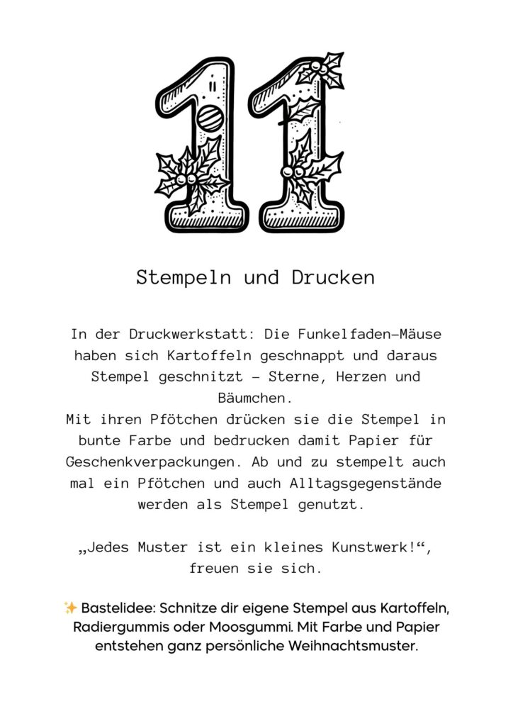 Funkelfaden Ausmal Adventskalender 2025 33 Ausmal Adventskalender zum Ausdrucken Druckvorlage Weihnachten