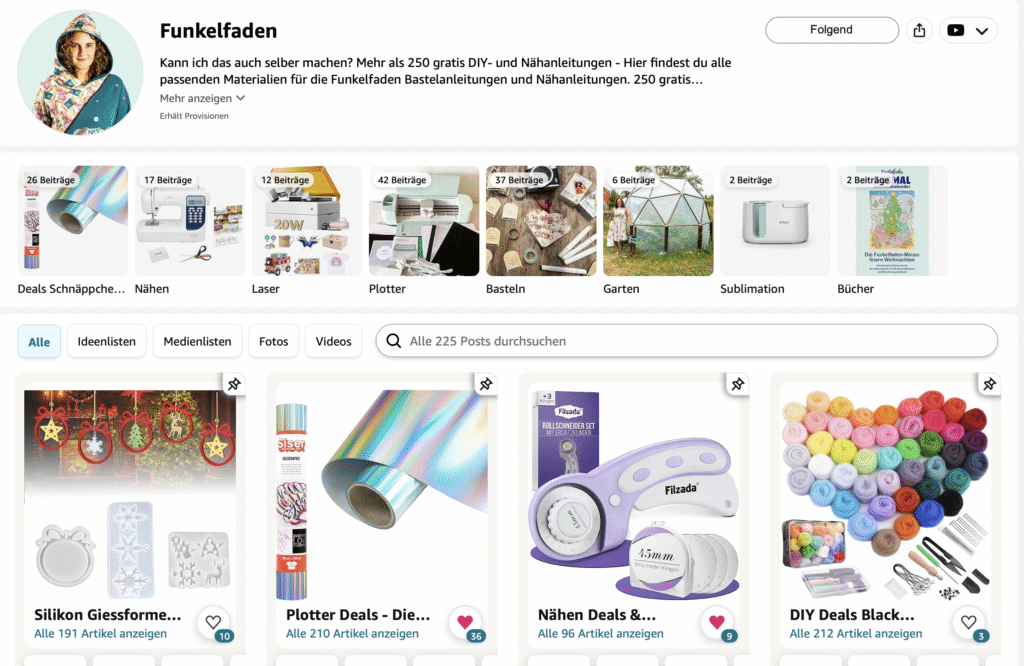 Amazon Influencer Programm 4 funkelfaden Amazon Influencer Seite