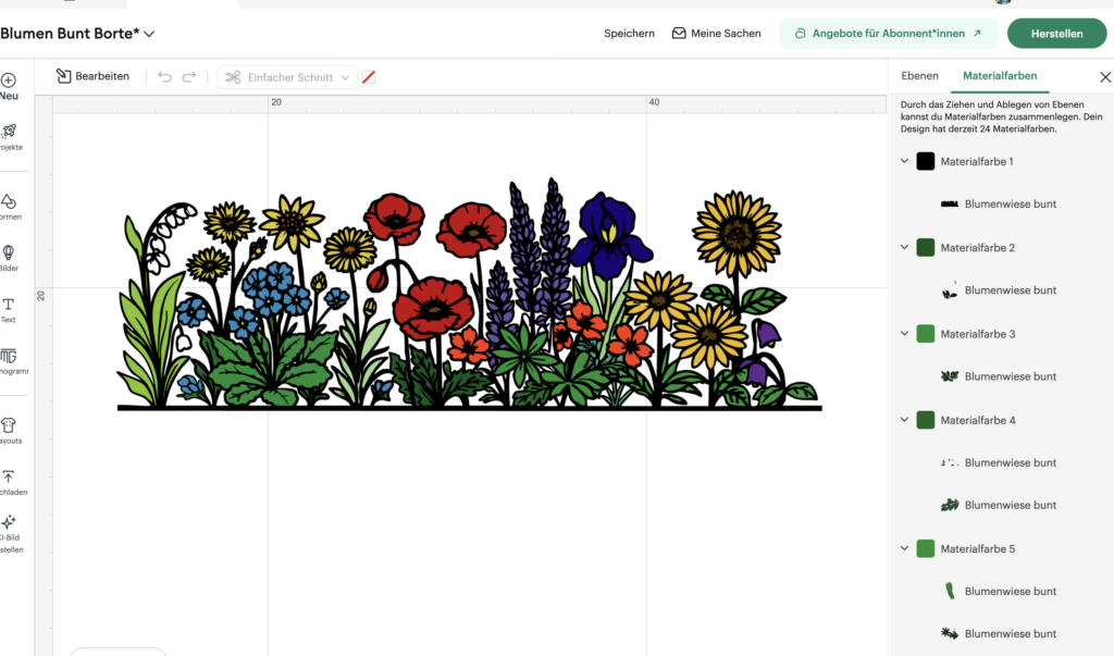 Materialfarben Cricut Design Space Bunte Blumenwiese Plotterfreebie