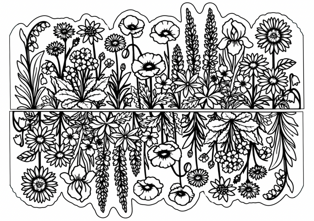 Funkelfaden Blumenwiese Licht Vorlage zum Ausdrucken Ausmalbild-7
